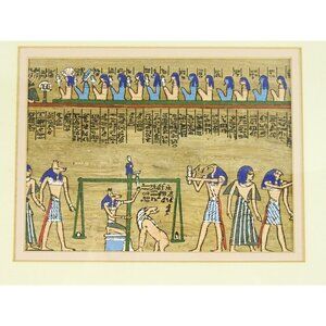 Weighing of the Heart Egyptian Funeral Painted Papyrus Framed Wall Hanging Art